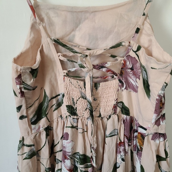 B.O.G Collective Band of Gypsies Floral Tiered Dress Sz XS Smocked Lace Up Back - Picture 7 of 9